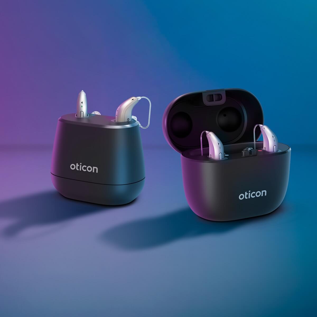 Oticon Reveal rechargeable hearing aids in the SmartCharger